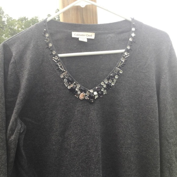 Coldwater creek womens beaded sweater L grey embellished rhinestone fairy y2k - Picture 2 of 9